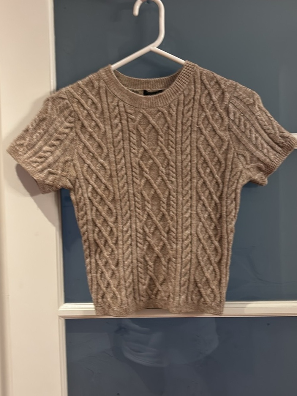 Dynamite Cable Knit Crewneck Sweater - Beige
